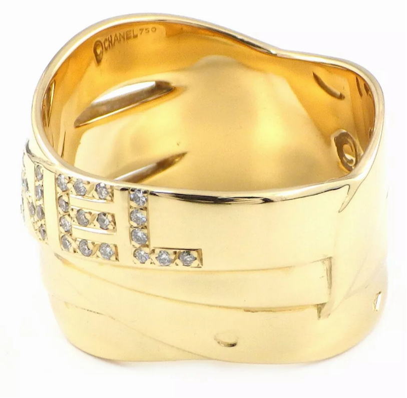 CHANEL Diamond Bolduc 18KT Yellow Fold Ring Size 7