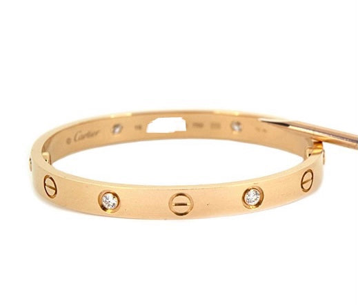 Cartier 4P Half Diamond 18KT Rose Gold Love Bracelet Size #16