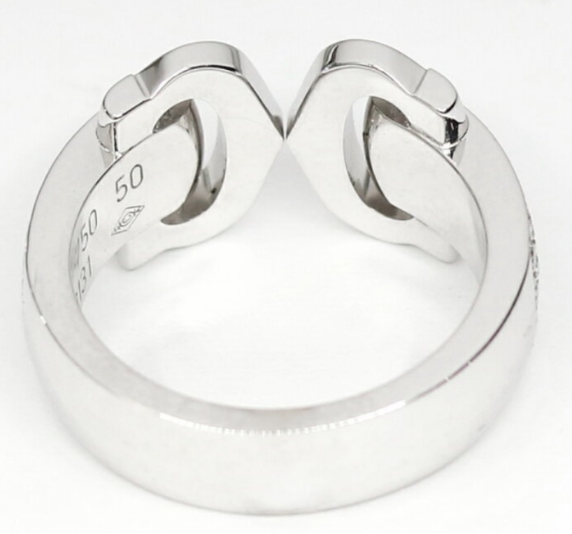 Cartier C de Cartier Diamond Paved 18KT White Gold Double C Ring Size 5
