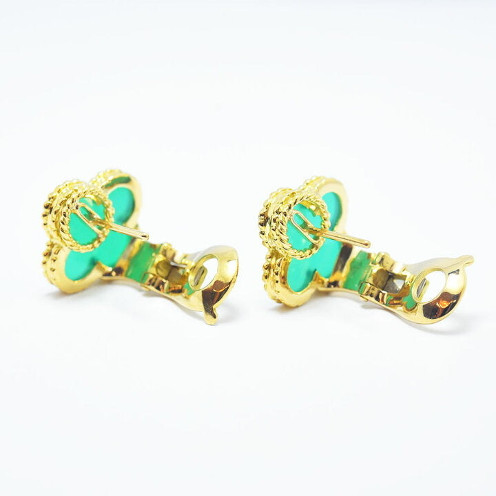 Rare Van Cleef & Arpels Chalcedony Vintage Alhambra 18KT Yellow Gold Earrings
