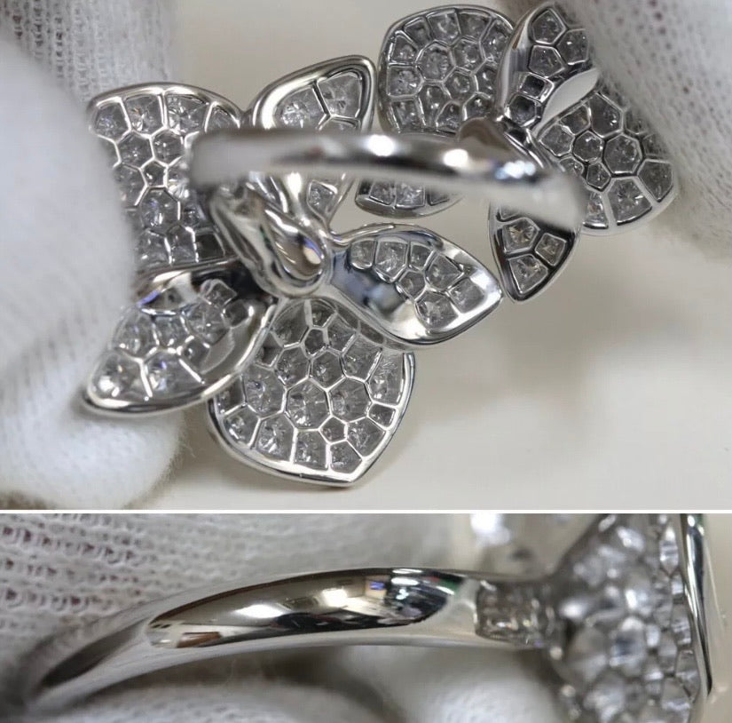 Cartier Caresse D’Orchidees Diamond-Paved 18KT White Gold Ring Size 52