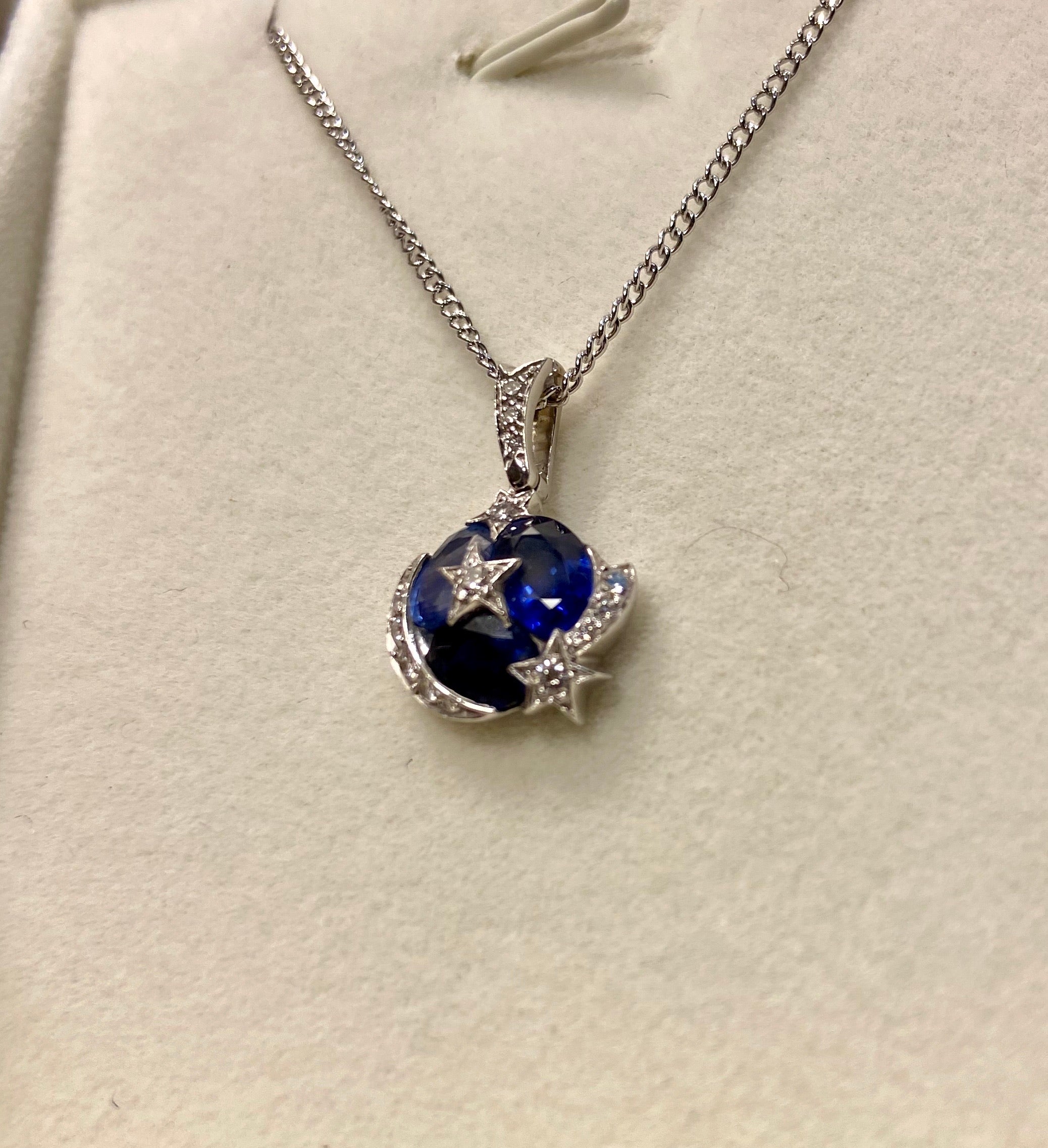 CHANEL Comete Diamond Sapphire 18KT White Good Pendant Necklace