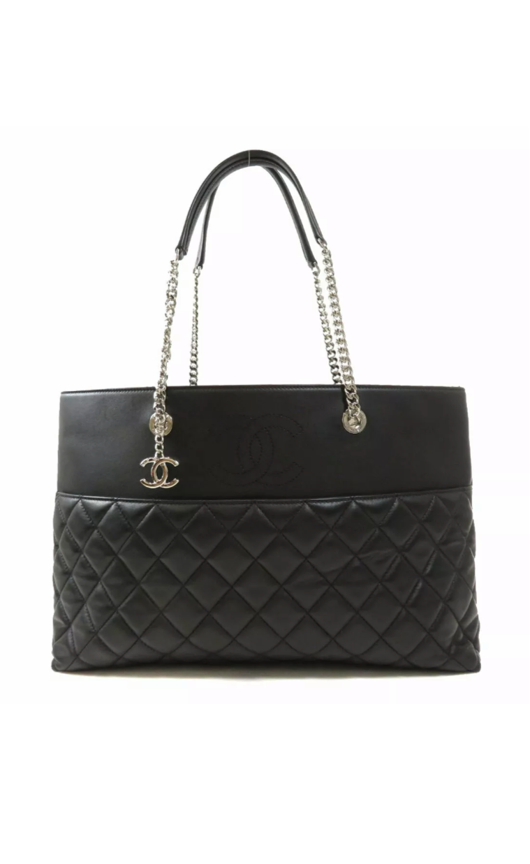 CHANEL Timeless CC Black Lambskin Tote Shoulder Handbag