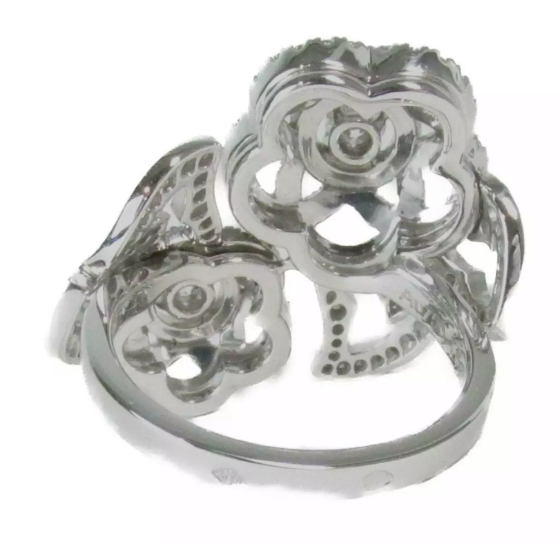 CHANEL Diamond Camelia 18KT White Gold Bypass Ring Size 5.5