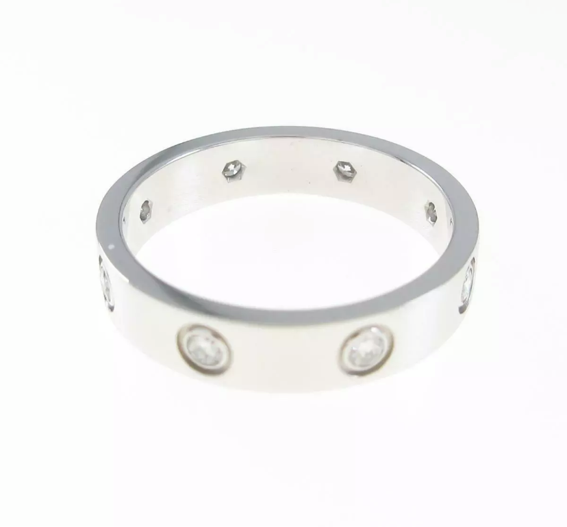 Cartier Mini/ Wedding 6P Full Diamond Love Ring 18KT White Gold #58/ 8