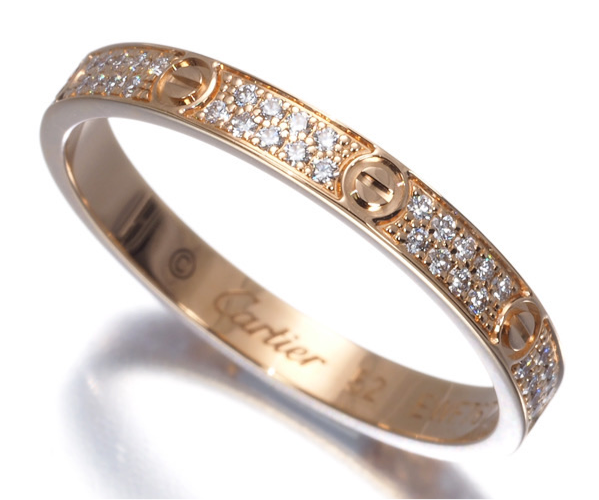 Cartier Small Paved 18KT Rose Gold Love Ring #52/ US 6