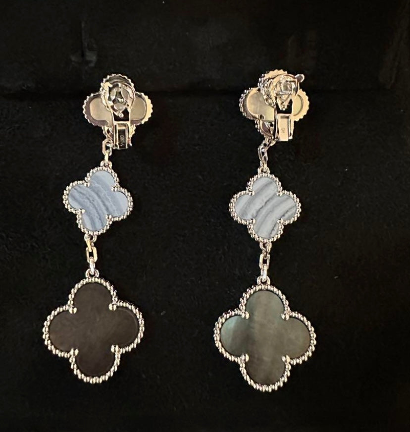 Van Cleef & Arpels Chalcedony Mother of Pearl 3-Tier Earrings