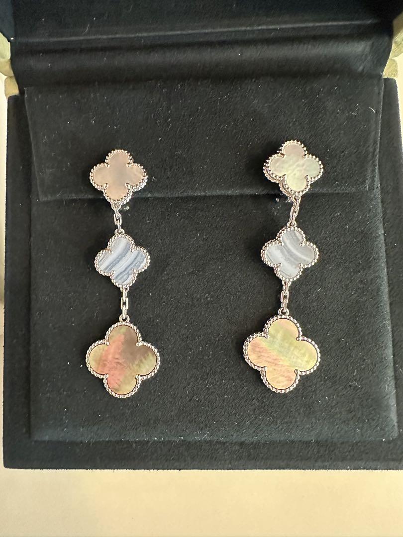 Van Cleef & Arpels Chalcedony Mother of Pearl 3-Tier Earrings
