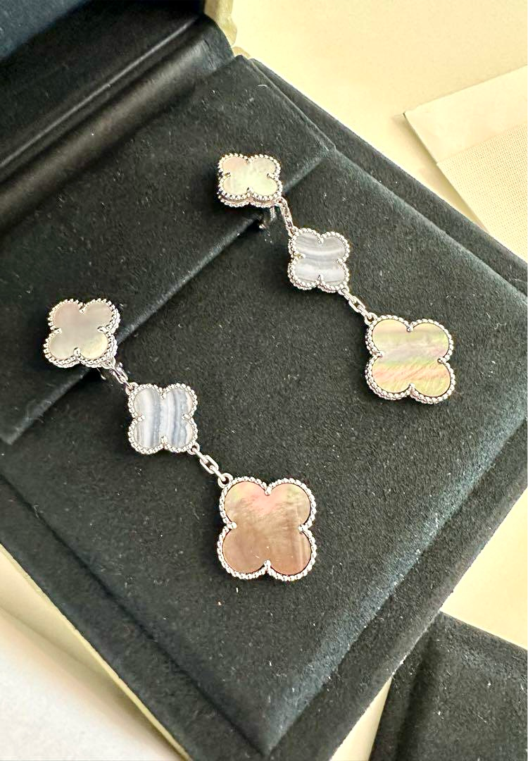Van Cleef & Arpels Chalcedony Mother of Pearl 3-Tier Earrings