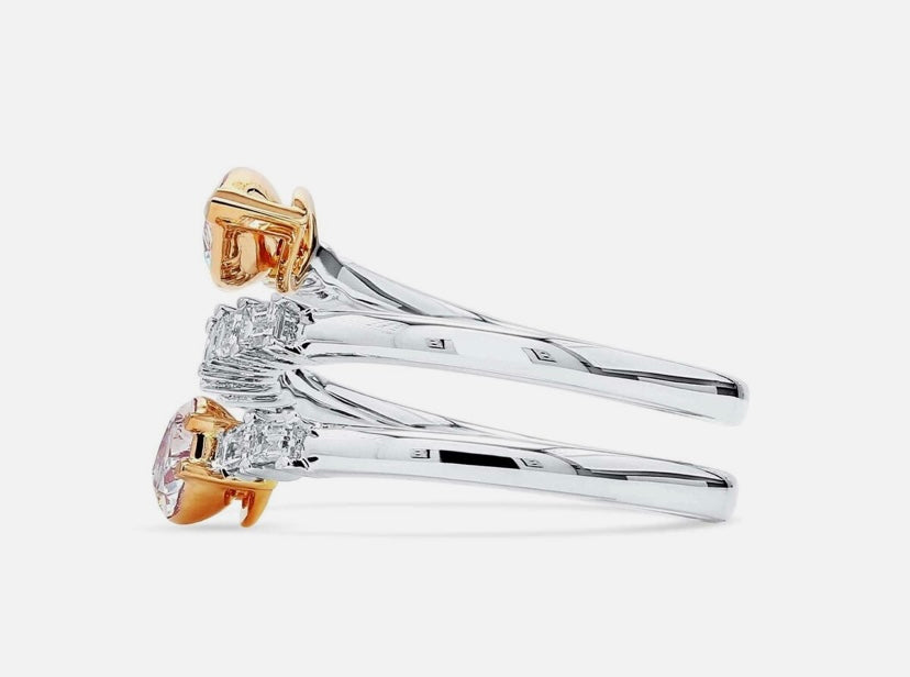 Pink & White 1.33ct GIA Certified Double Twist Natural Diamond 18KT Gold Ring