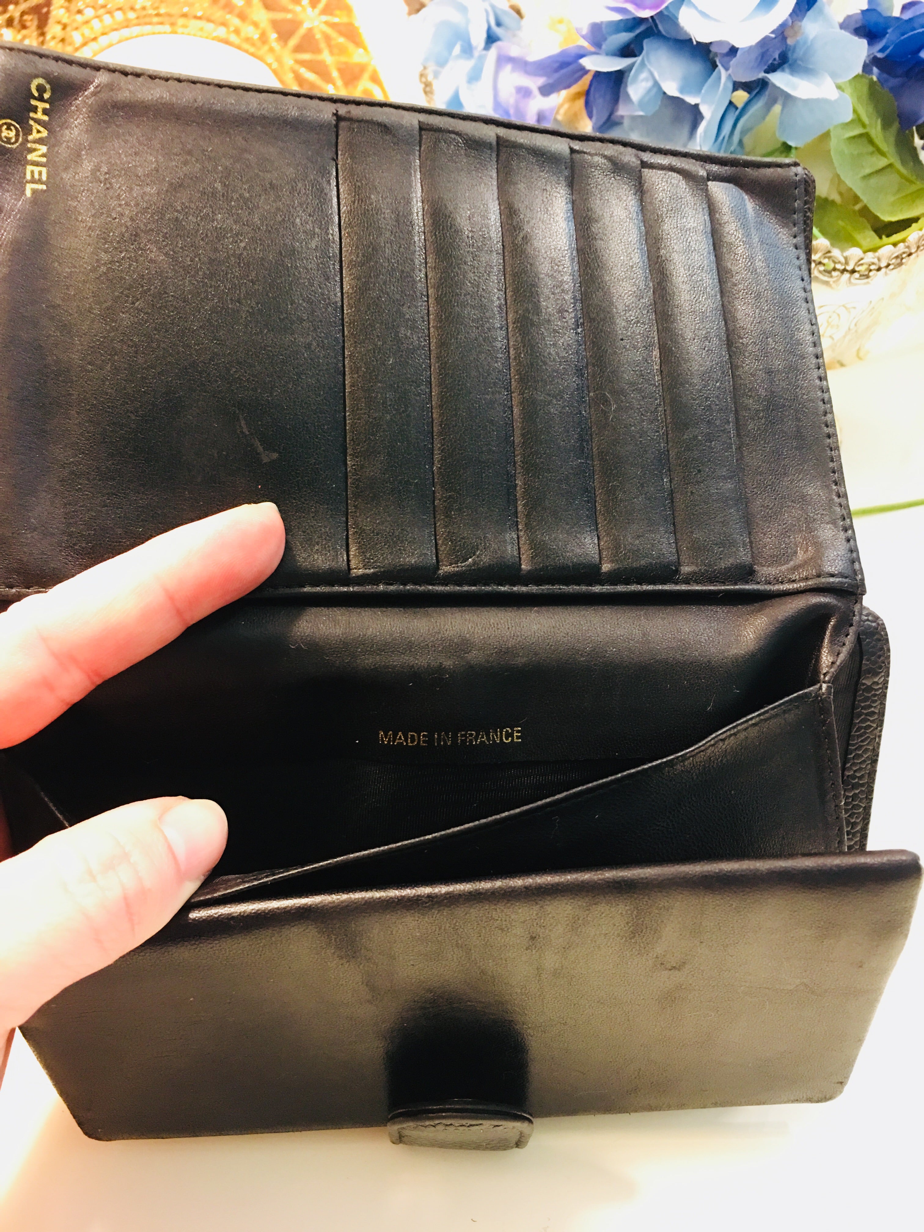 CHANEL French Black Caviar Leather CC Wallet Purse