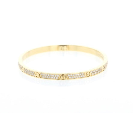 Cartier Diamond-Paved Love Bracelet, Small Model, Size 17, W/ Certificate