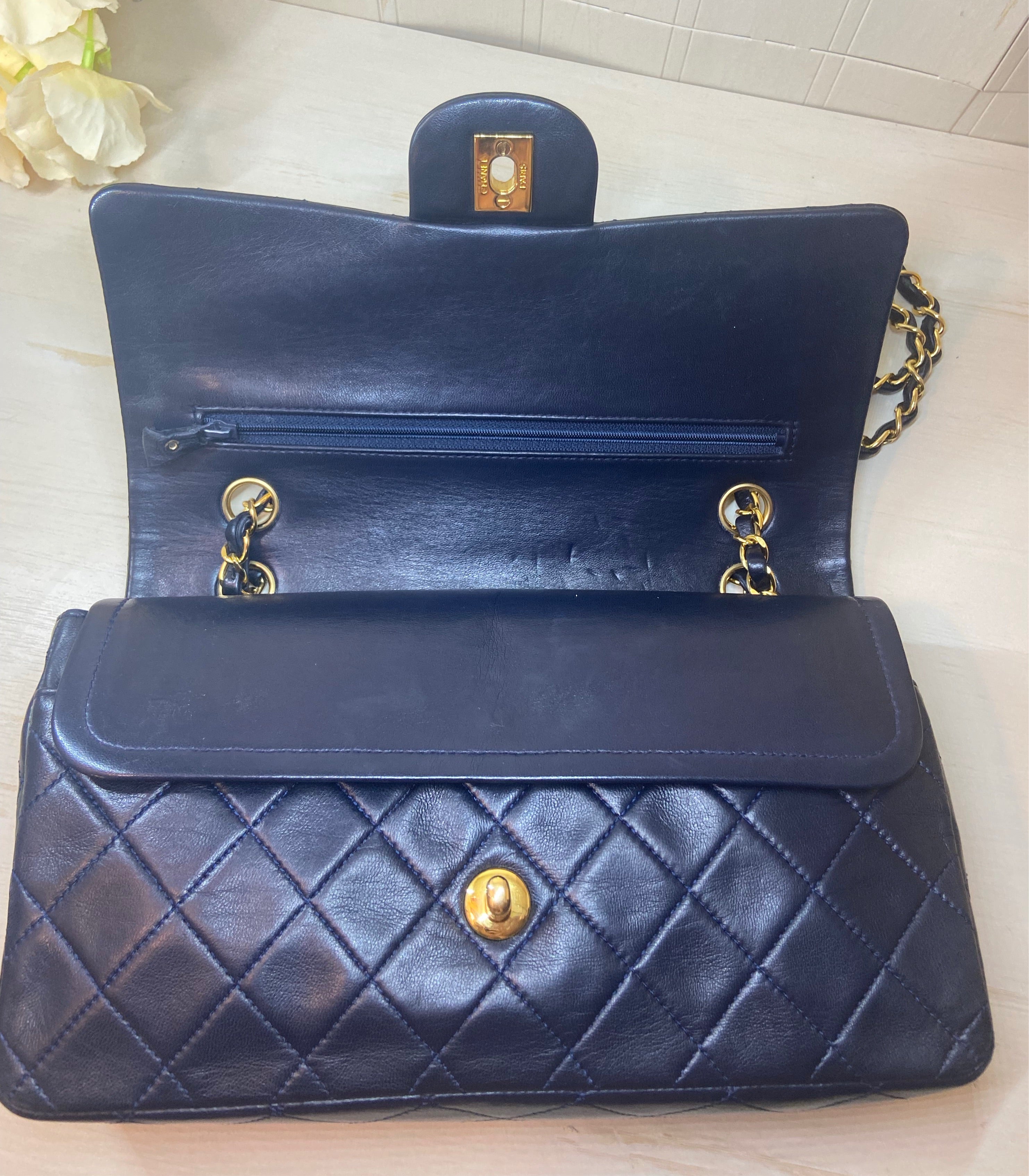 CHANEL Double Flap Quilted Lambskin Leather Gold Hardware Bag