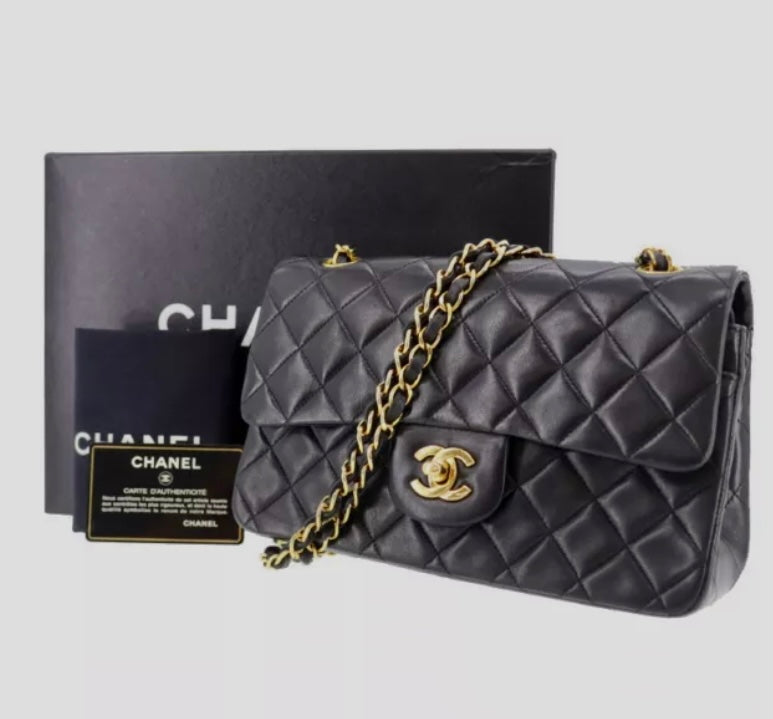 CHANEL Black Lambskin GHW Double Flap Bag