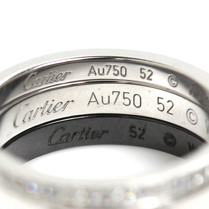Cartier 3-Ring Black Ceramic Diamond & 18KT White Gold Love Ring Set Size 52