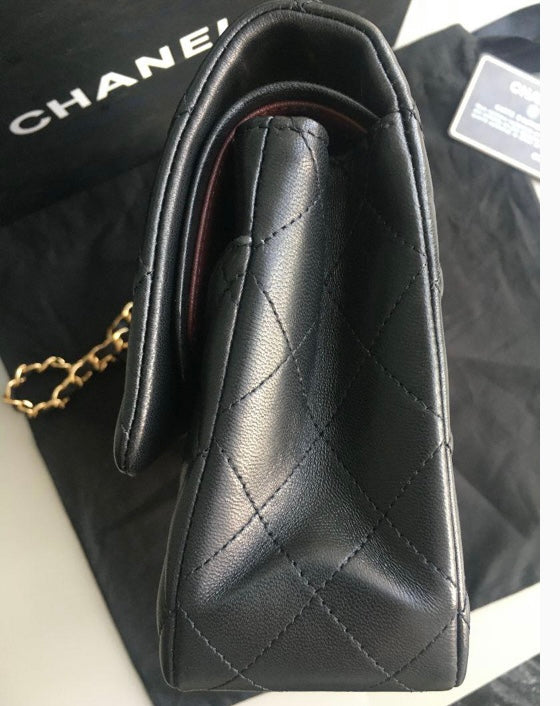 CHANEL Black Quilted Lambskin Double Flap Shoulder Handbag
