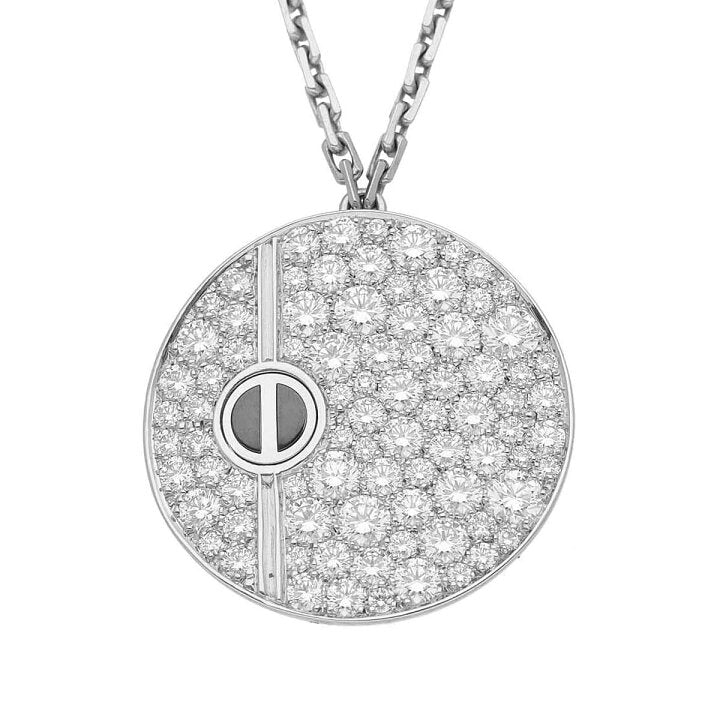 Cartier Diamond & Onyx Love Circle Long White Gold Pendant Necklace