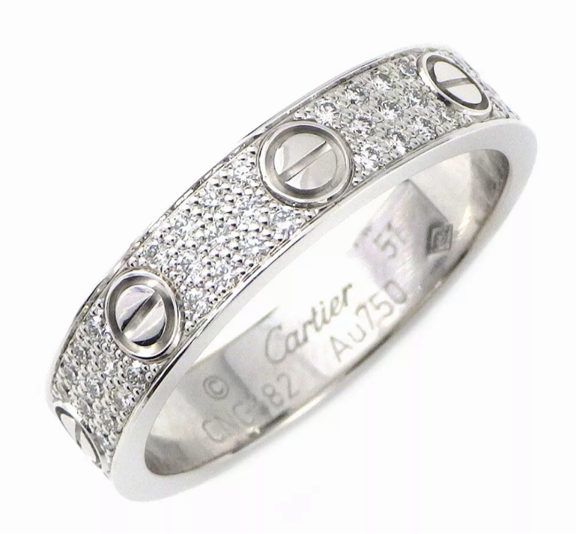 Cartier Diamond Paved Wedding Love Ring 18KT White Gold #51/ 5.5