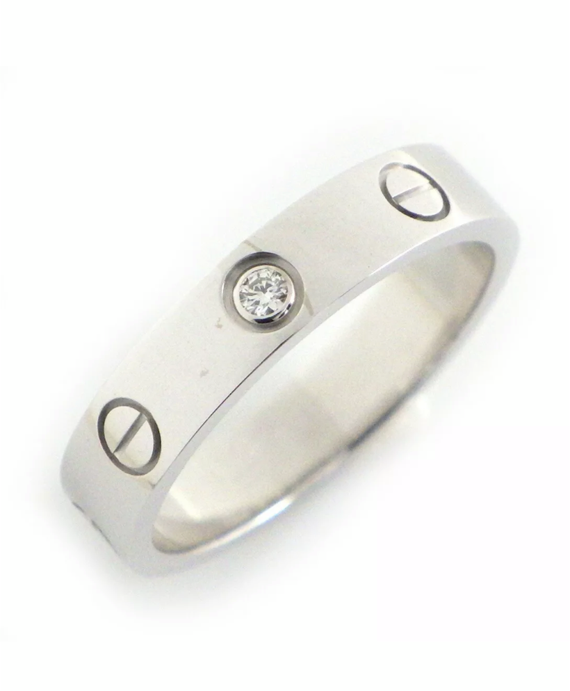 Cartier Mini /Wedding 1P Diamond 18KT Gold Ring #52 / 6