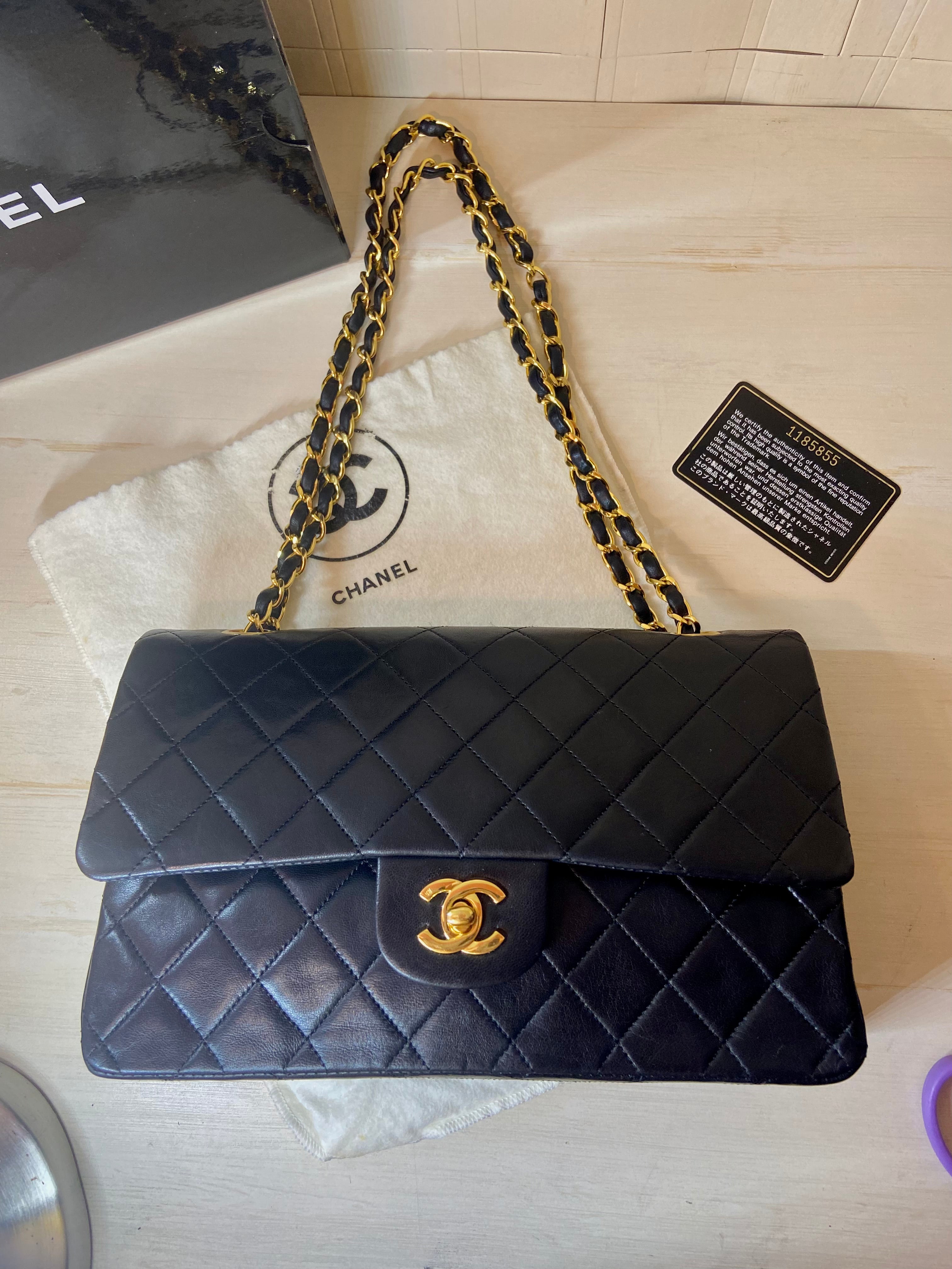 CHANEL Black Lambskin GHW Double Flap Bag