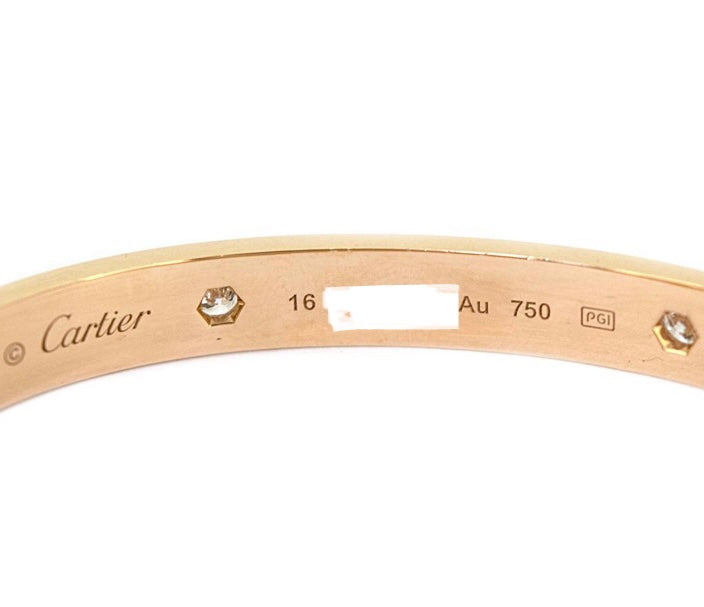Cartier 4P Half Diamond 18KT Rose Gold Love Bracelet Size #16