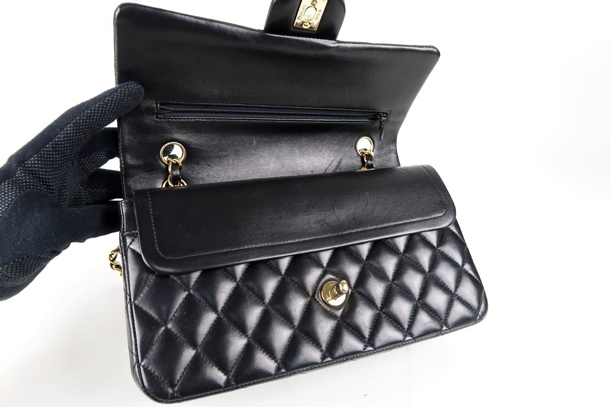 CHANEL Black Lambskin Medium GHW Double Flap Bag