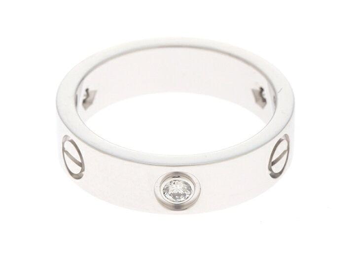 Cartier 3P Half Diamond 18KT White Love Ring Size 57/ 8