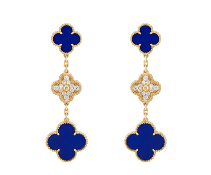 Van Cleef & Arpels Limited Edition Vendome Paris Diamond Blue Porcelain Alhambra Earrings