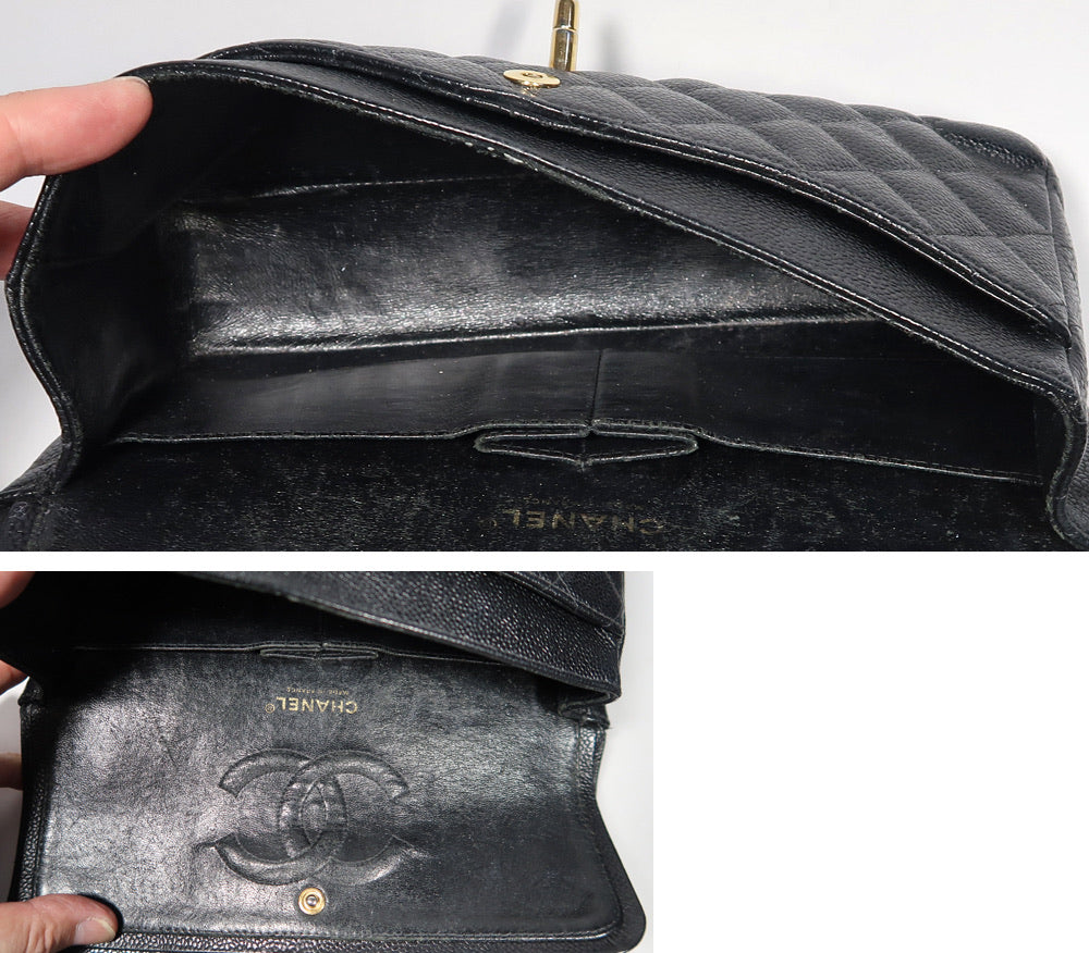 CHANEL Black Caviar Leather Gold Hardware Double Flap Bag