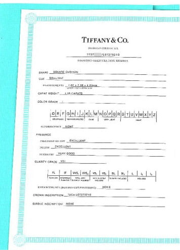 Tiffany & Co. NOVO 1.58 ct VS1/ I Brilliant PT950 Engagement Wedding Ring