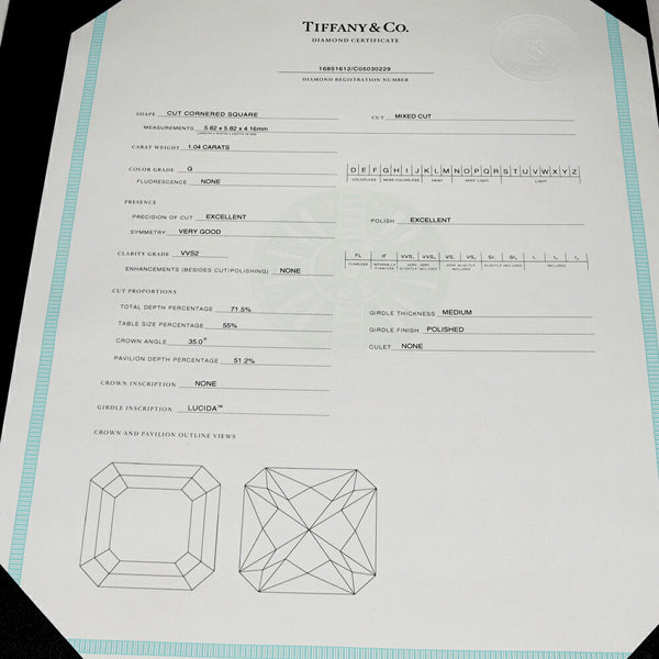 Tiffany & Co. 2.08ct Diamond Lucida G/ VVS2 Platinum Earstuds