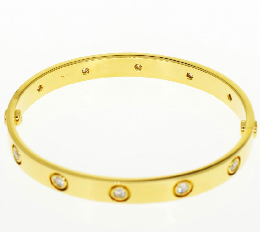 Cartier 10P Diamond 18KT Yellow Gold Love Bracelet Size 16