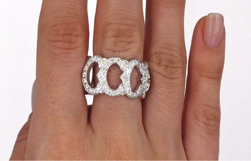 Cartier C de Paved Diamond 18KT White Gold Ring US 7