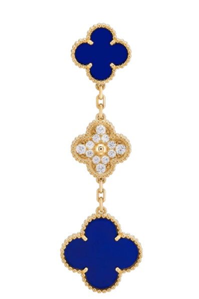 Van Cleef & Arpels Limited Edition Vendome Paris Diamond Blue Porcelain Alhambra Earrings