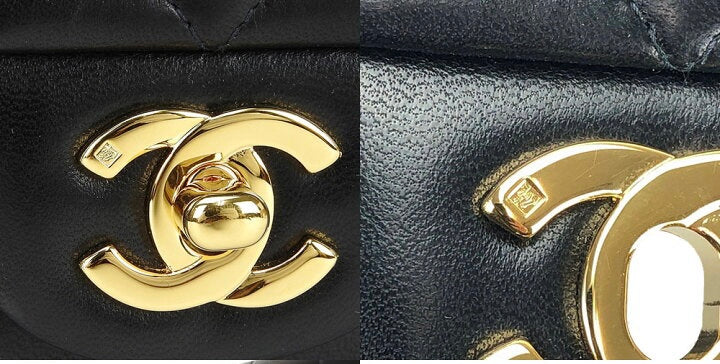 Vintage CHANEL Black Lambskin Gold Hardware Medium Double Flap Bag
