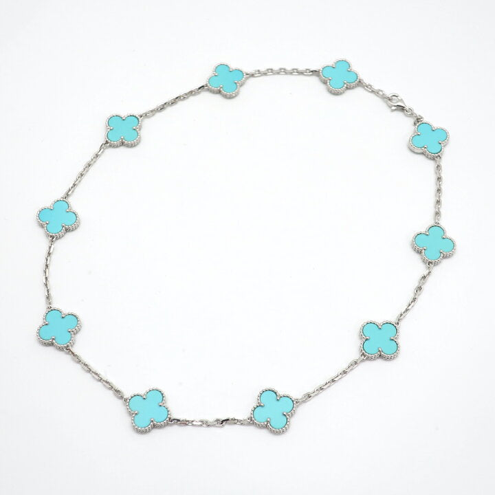 Van Cleef & Arpels Turquoise Vintage Alhambra 18KT White Gold Necklace