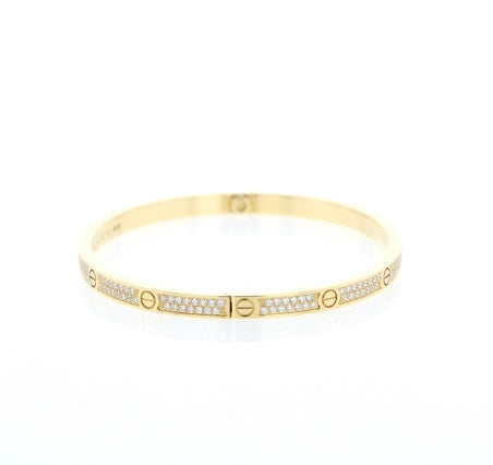 Cartier Diamond-Paved Love Bracelet, Small Model, Size 17, W/ Certificate