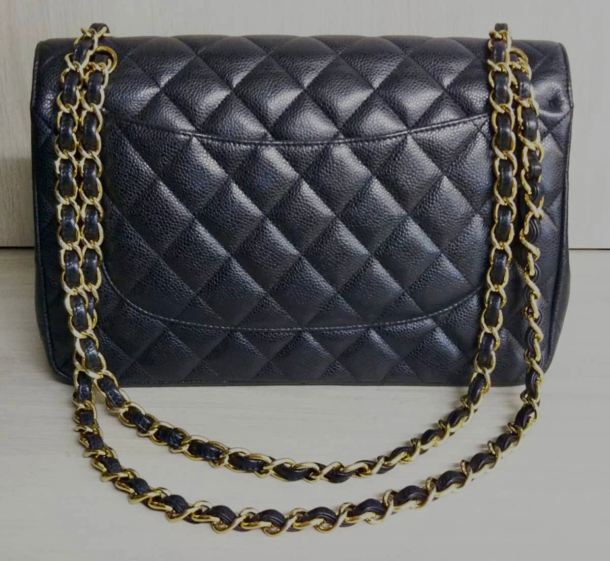 CHANEL Black Caviar Gold Hardware Jumbo 30cm Double Flap Bag