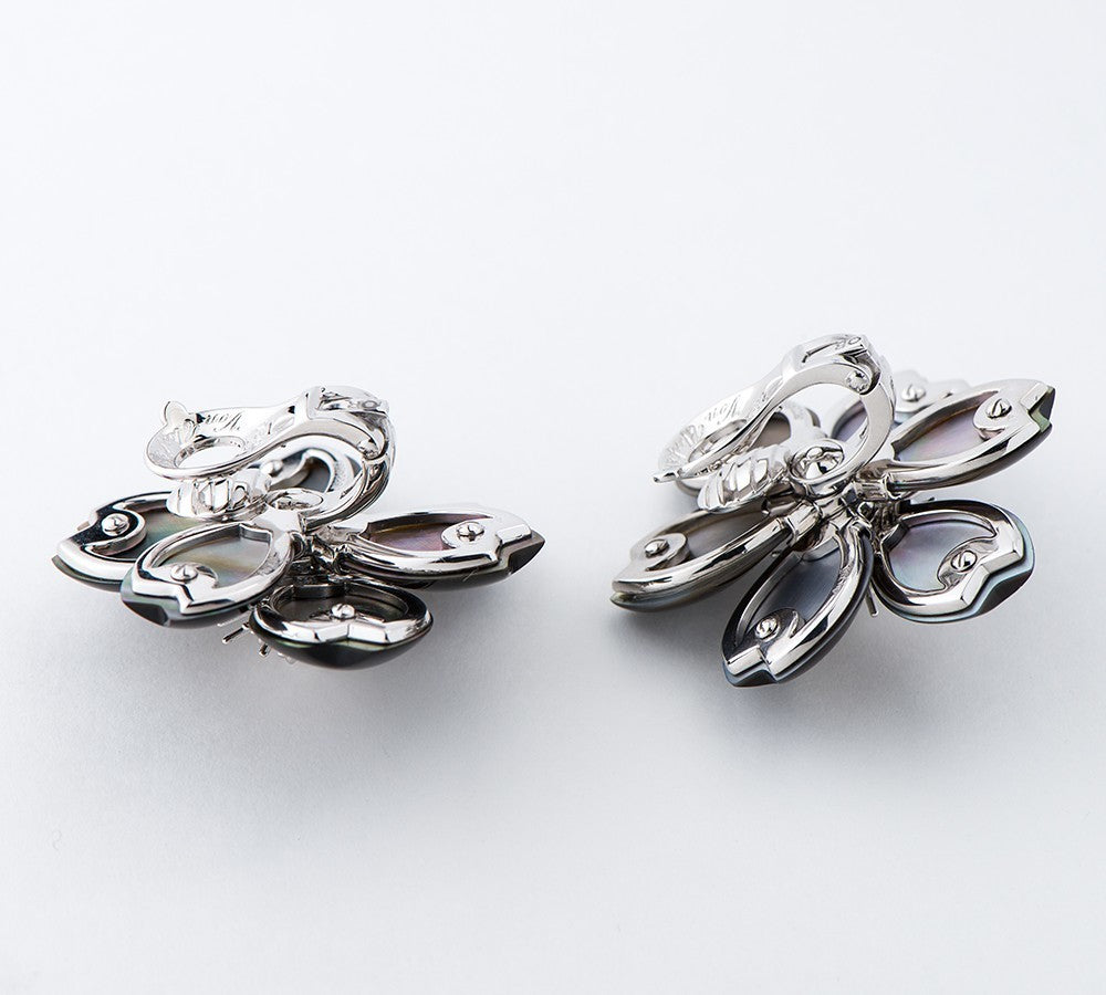 Van Cleef & Arpels Diamond & Mother of Pearl Rose de Noel Ear Clips