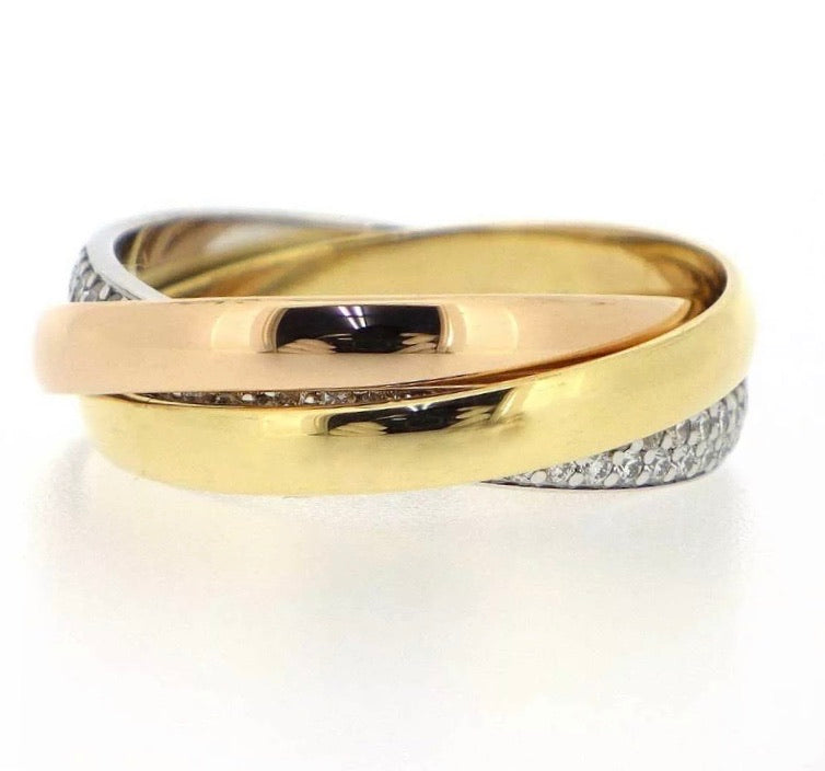 Cartier Trinity Diamond Paved 18KT Gold Ring Sz 6