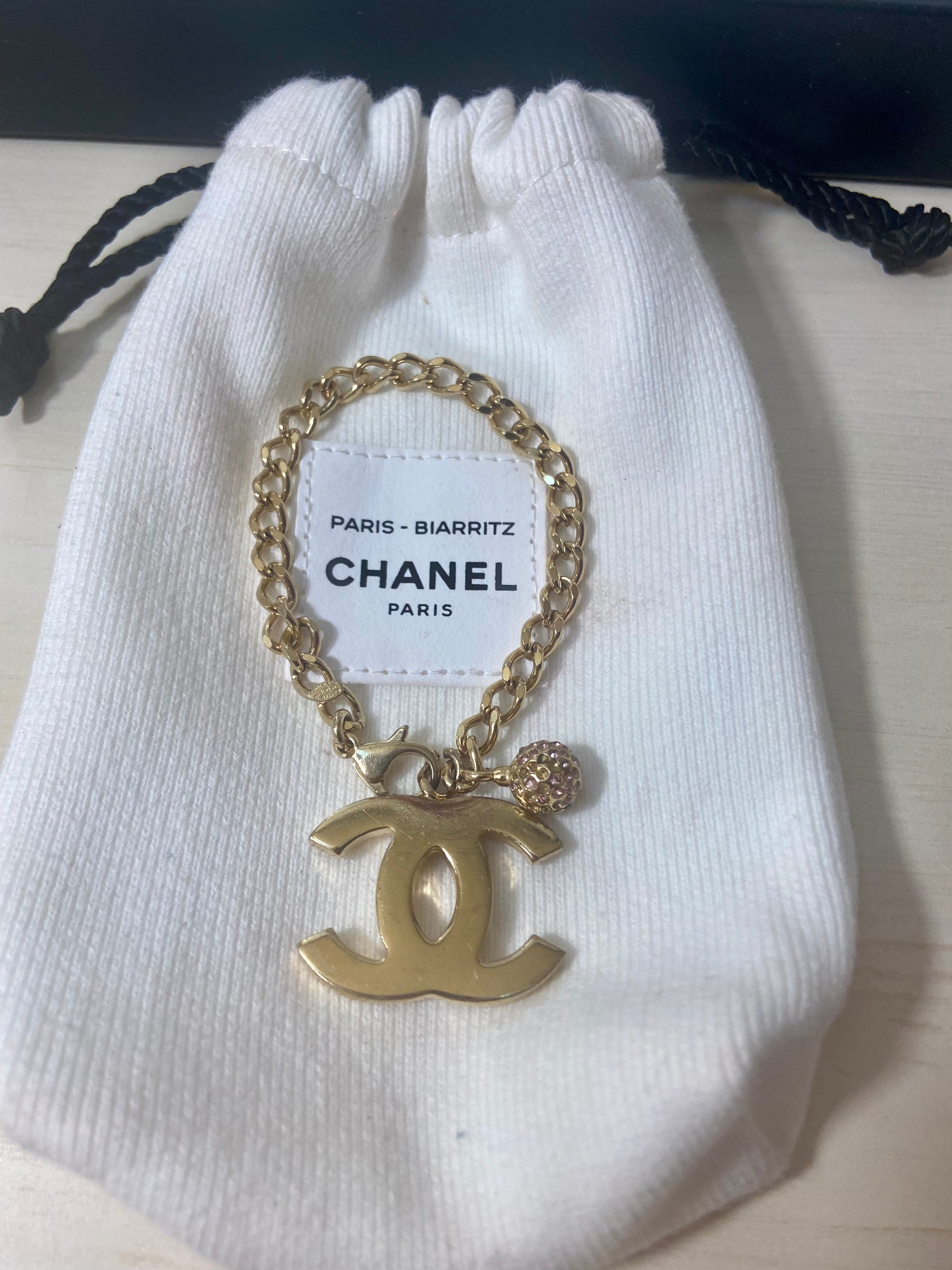 CHANEL Vintage CC Logo 24KT Gold Plated Bracelet w/ Charm
