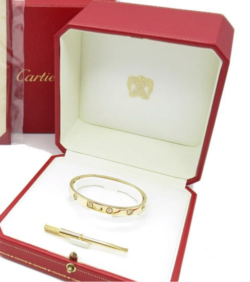 Cartier 10 Diamond 18KT Yellow Gold Love Bracelet Size 16, w/ Certificate