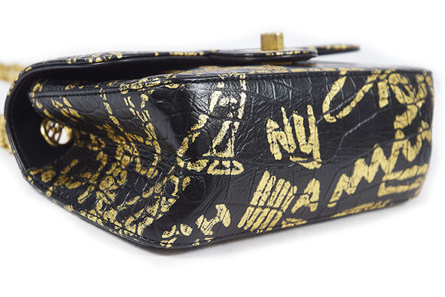 CHANEL Gold Graffiti Crocodile Embossed Mini 2.55 Reissue Classic Flap Bag