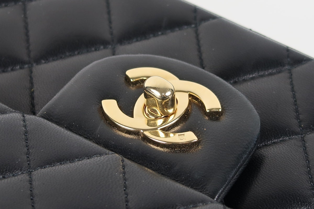 CHANEL Black Lambskin Medium GHW Double Flap Bag