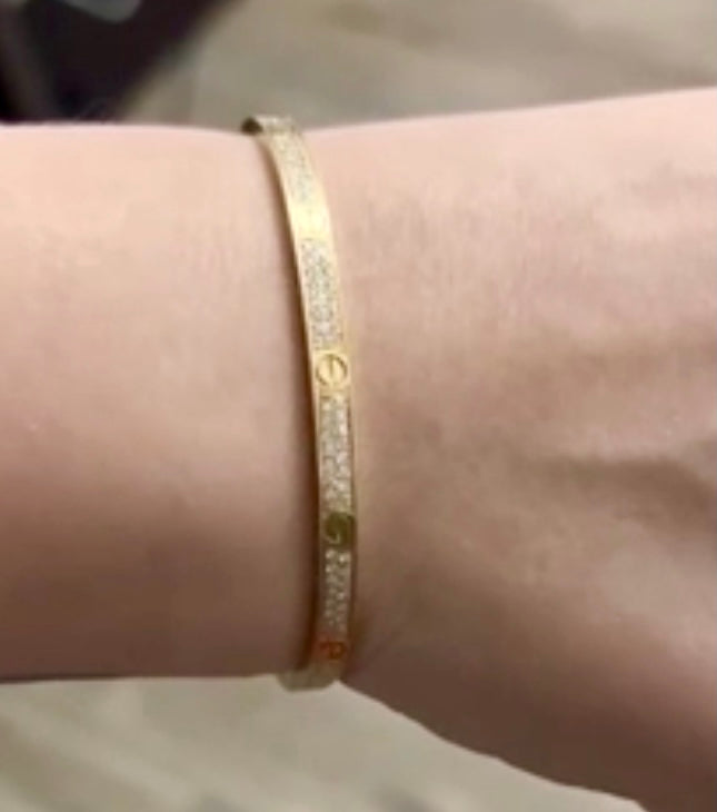 Cartier Diamond-Paved Small Love Bracelet, 18KT Yellow Gold, Size 17
