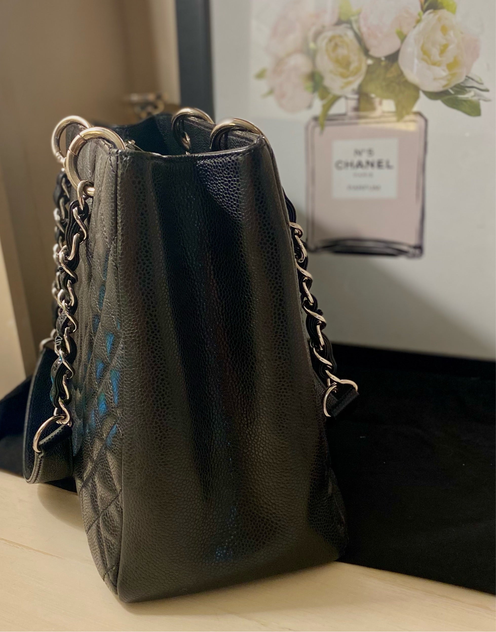 CHANEL GST Black Caviar Silver Hardware Grand Shopper Tote