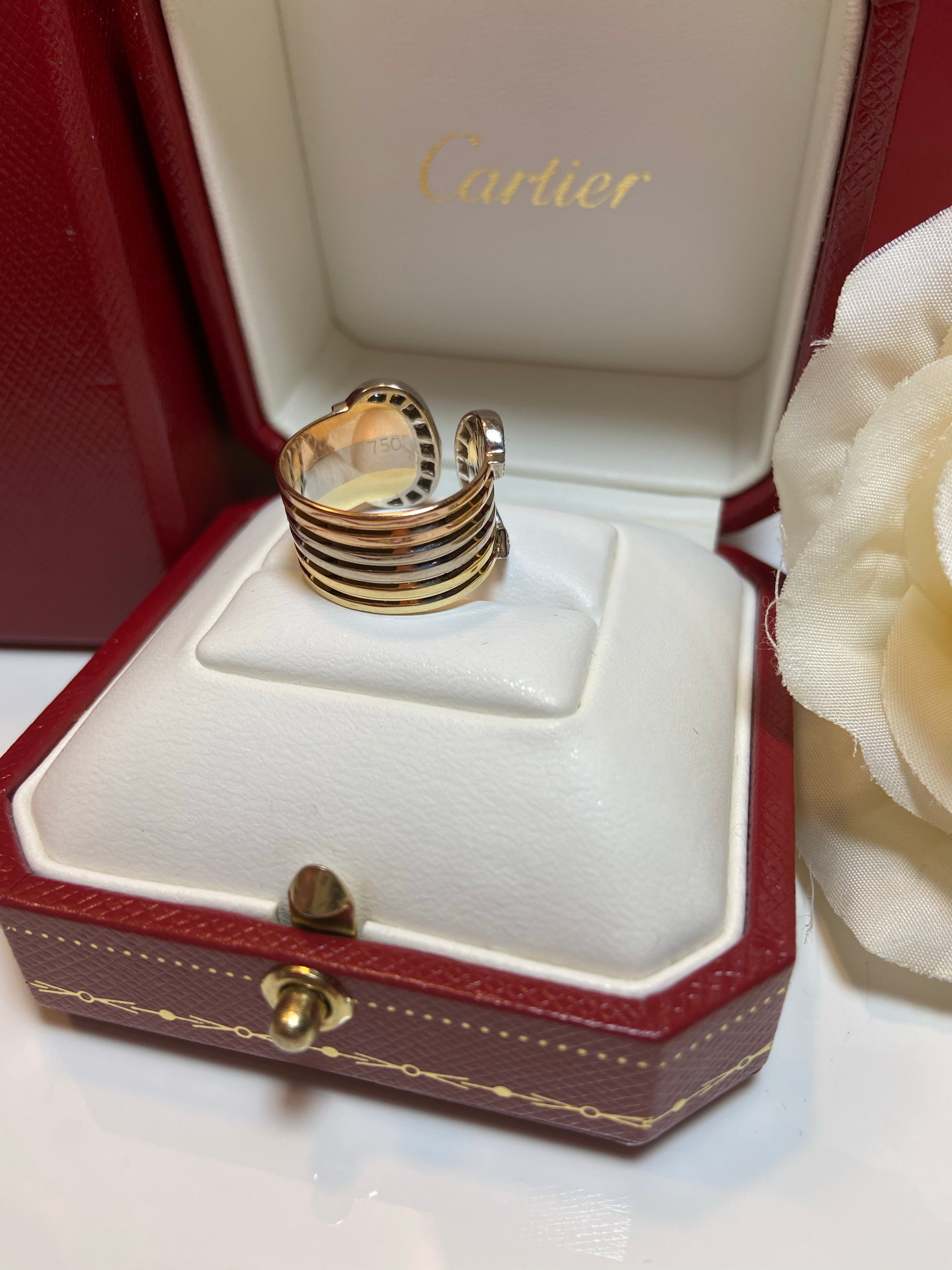 Cartier Tri-Gold 2C Diamond Paved Wide Band Ring #53