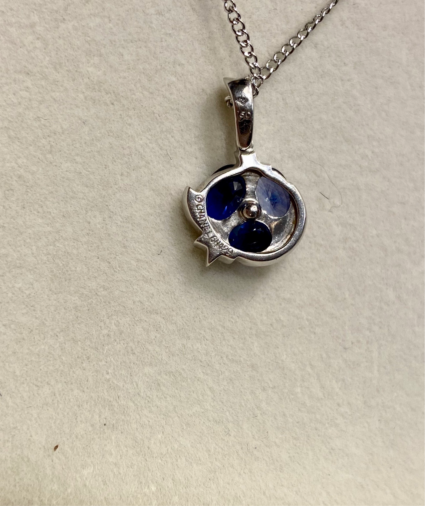 CHANEL Comete Diamond Sapphire 18KT White Good Pendant Necklace