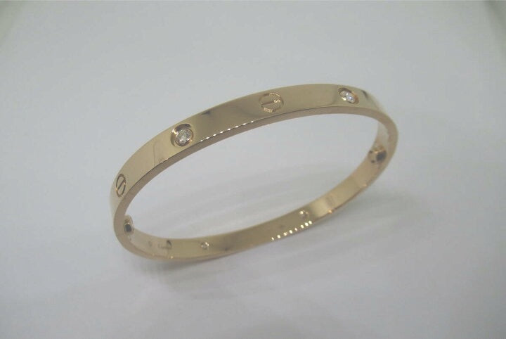 Cartier 4 Diamond 18KT Rose Gold Love Bracelet, Size 19 W/ Cert