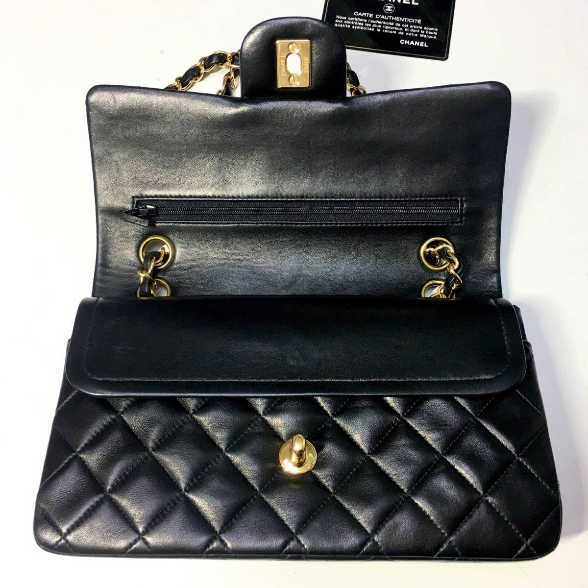 CHANEL Black Lambskin GHW Quilted Double Flap Handbag